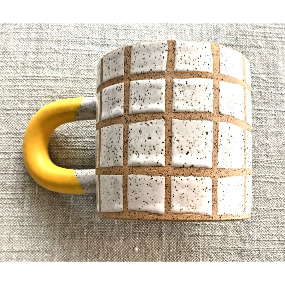 Ceramic Yellow Grid Mug by Recreation Center Artisan Coffee Cup